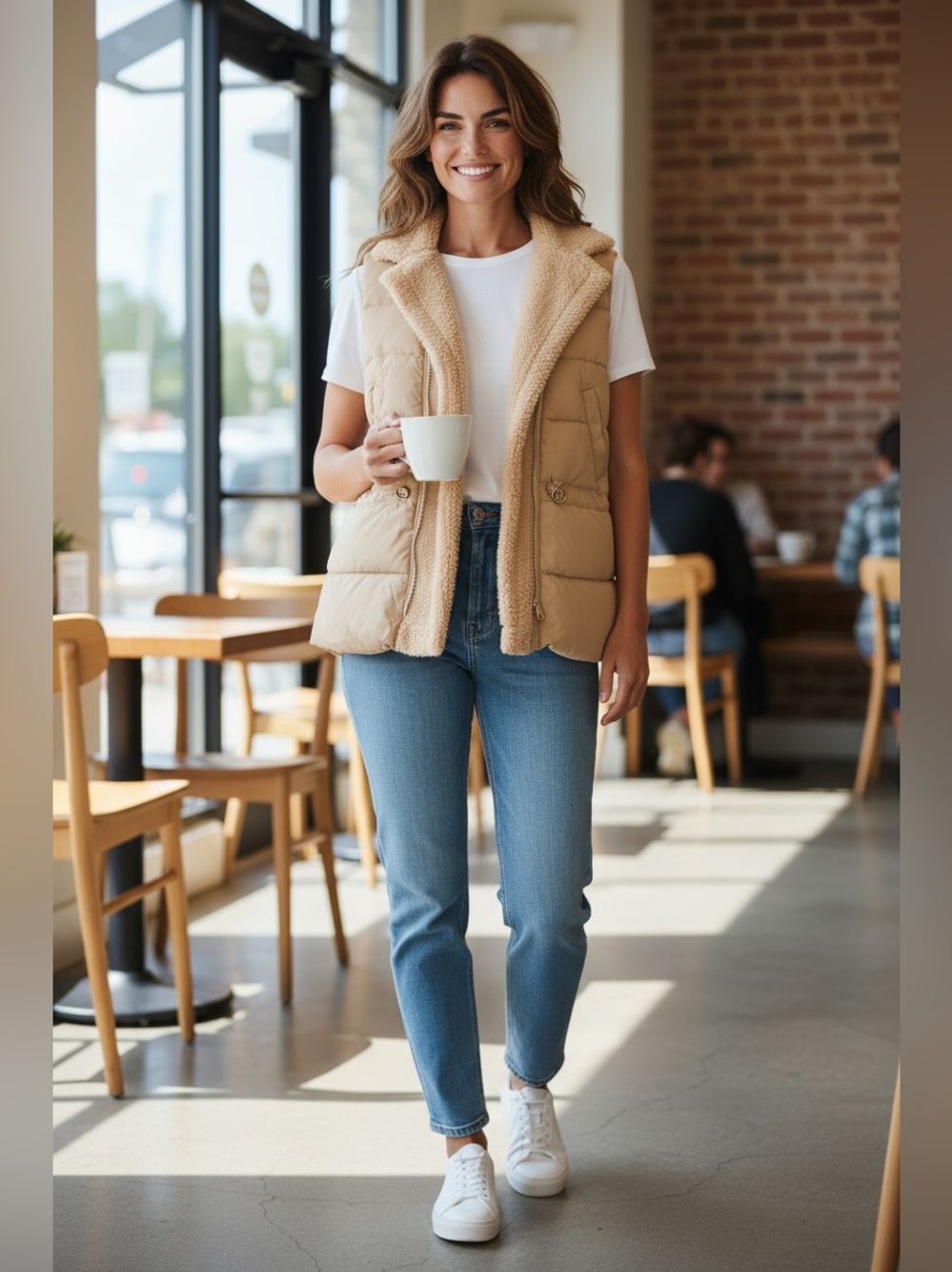 Beige Lined Puffer Vest